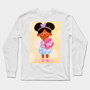 Adorable Black Girl with Cotton Candy - Sweet Floral Art Long Sleeve T-Shirt